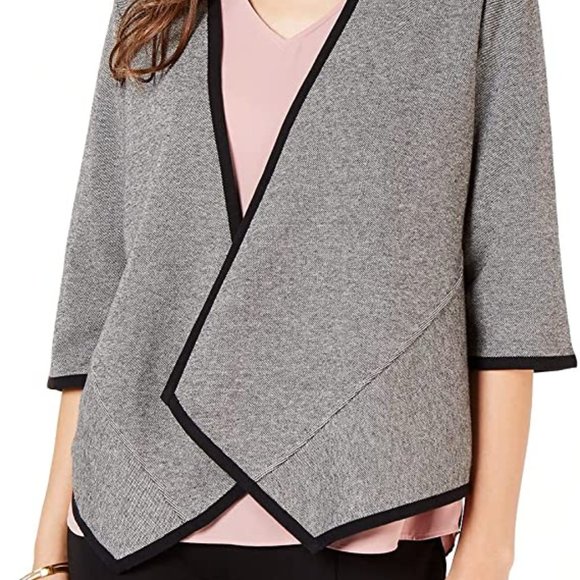 Alfani Womens Asymmetrical Cardigan Sweater in Birds Eye Jacquard Gray - NWT - L - Picture 1 of 7